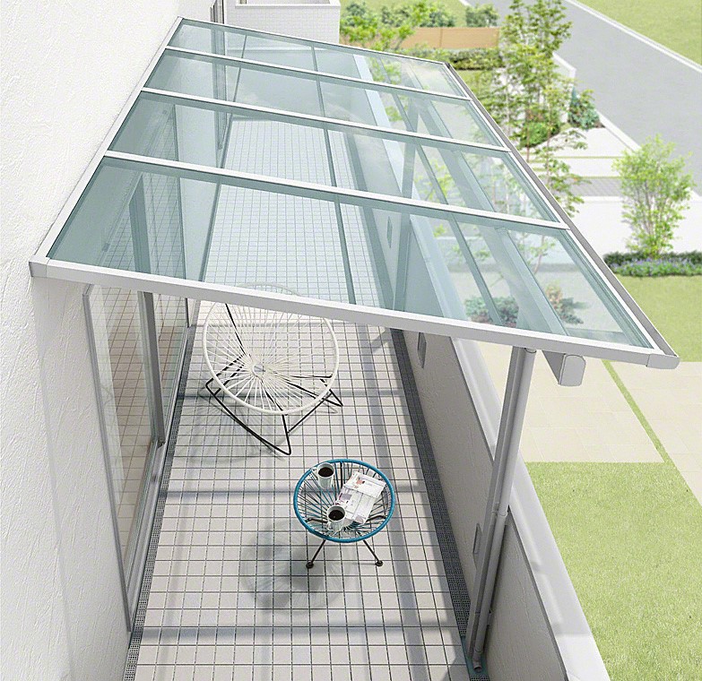 テラス屋根 DIY ベランダ 雨よけ 5m×4尺 アール 奥行移動桁 ポリカ屋根 2階用・3階用 シンプルテラス - 7